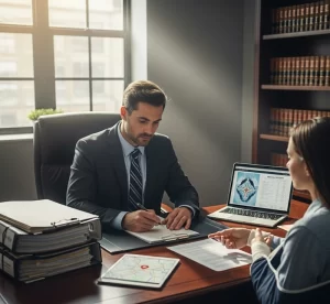 Personal Injury Lawyer taking notes during a consultation